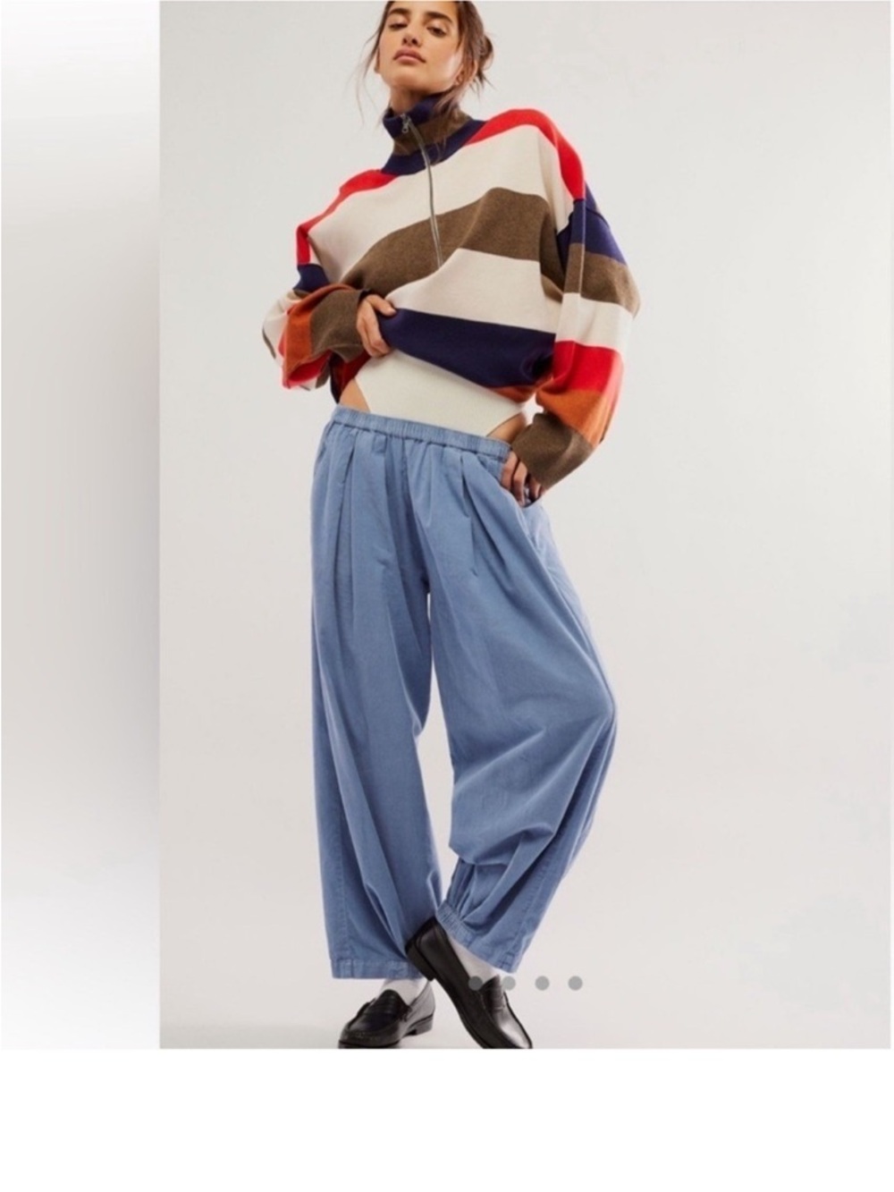 Free People Wide-Leg Corduroy Pants in Dusty Blue